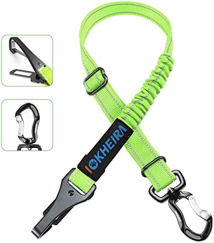 IOKHEIRA Dog Seat Belts for Cars uk, Adjustable Dog Car Harness with Anti Shock Bungee Buffer, Heavy Duty Carabiner Clip, Dog Seatselt Isofix (Black)