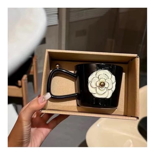 Taza De Camelia Pintada En Oro Tridimensional Cerámica Agua Cerámica Oficina Casa Café Regalo Pareja Esmalte 350 Ml Té Novia Recuerdo Cumpleaños (Negro,350ML)