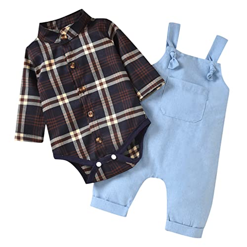 Image of Unutiylo Baby Boys Clothes for Gentleman Outfits,Toddler Overalls Baby Suspender Pants and Bodysuit Romper