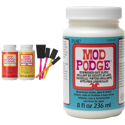 Mod Podge Complete Decoupage Kit-Two 16oz Bottles Waterbase Sealer/Glue (Matte Gloss Finish) & Dishwasher Safe Waterbased Sealer, Glue and Finish (8-Ounce), CS15059 Gloss, 8 Ounce
