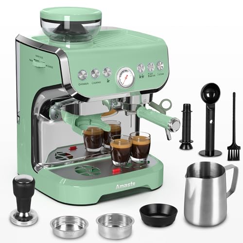 Amaste-Espresso-Machine-with-Grinder-15-Bar-Espresso-Machine-with-Steam-Wand-for-Latte-and-Cappuccino-68Oz-Water-Tank-Pre-Infuse-Brewing-Espresso-Coffee-Maker-for-Home-Use-Barista-Kit-Green Amaste Espresso Machine with Grinder 15 Bar Espresso Machine with Steam Wand for Latte and Cappuccino 68Oz Water Tank Pre Infuse Brewing Espresso Coffee Maker for Home Use Barista Kit Green