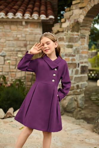 Image of GRACE KARIN Girls Dress Coat Kids Wool Lapel Long Button Jackets Fall Winter Outerwear Peacoat with Pockets 5-12Y