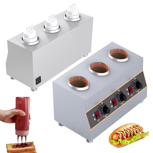LKYLGYU Calentador eléctrico de Salsas con 4 Botellas exprimibles de 650 ml (22 oz) para dispensar Queso y Tomate.