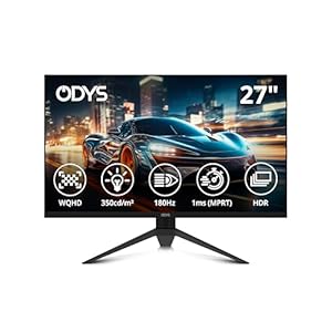 ODYS i27-Q-180 – 27 Zoll Gaming Monitor (69 cm Bildschirm, WQHD, 2.560×1.440 Pixel, 180 Hz, 1ms Reaktionszeit (MPRT), Fast IPS Panel, FreeSync, HDMI, Display Port, 3,5mm Kopfhöreranschluss)