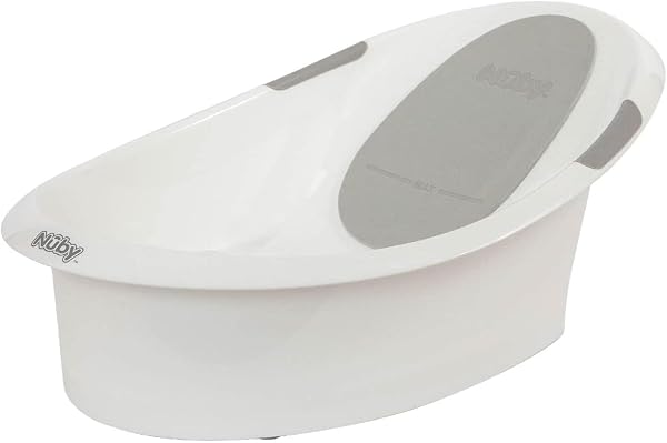 Nuby Newborn Baby Bath with Anti-Slip Support | Soft Headrest | Plug | Suitable from Newborn (White) - 1
