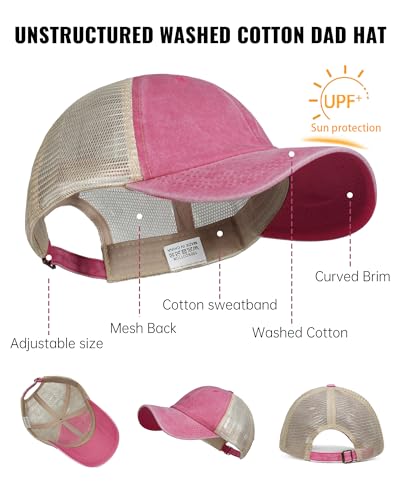 Image of Croogo Men's Adjustable Mesh Back Cap Curved Bill Snapback Mesh Baseball Cap Retro Washed Trucker Cap Breathable Sun Hat