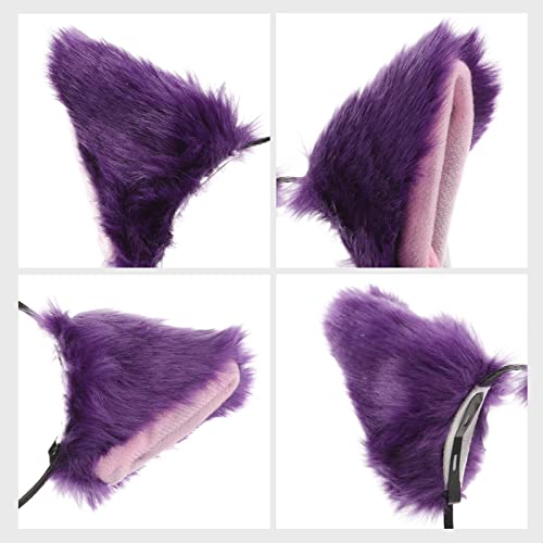 minkissy Cat Ears Headband Fur Cartoon Fox Ear Headdress Halloween Cosplay Hair Accessory for Women Girls (Purple) - Image 3