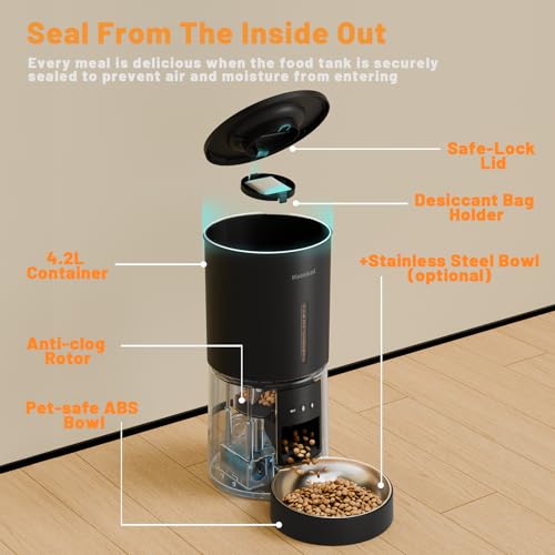 Miaosical Automatic Cat Feeder,2.4G WiFi Timed Auto Cat Food Dispenser with 10s Voice Recorder,Dual Power Supply,4.2L Auto Cats Feeder(Black, 4.2L WiFi Single Bowl) by Miaosical - Image 8