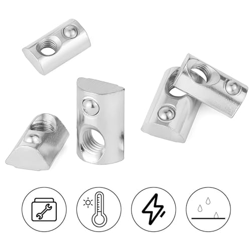 Alriedy 50 Stück Nutensteine M6 mit Zentrierung Kugel Nut, T Nutsteine Schrauben Set,M6 Kohlenstoffstahl Gleitmutter, für Aluminiumprofile, Zentrierung Steg,für 3D-Drucker und CNC