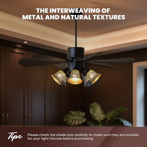 Image of Ceiling Fan Light Covers, ALUCSET Cracks Metal Pendant Light Shade, Light Fixture Cover Metal Lamp Shade Replacement with 1-5 /8-Inch Opening Fitter for Wall Lamp Samlee Table Lamp Shade