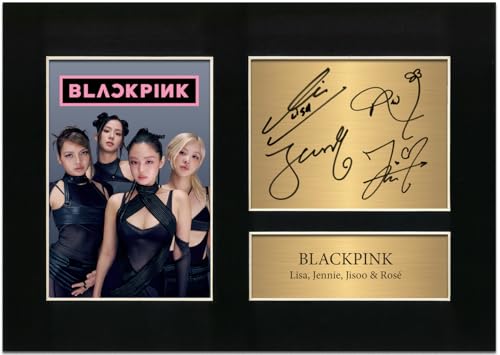 BLACKPINK Autograph Reproduction A4 Mounted Print K Pop Band Lisa Jennie Jisoo Rose Signature Poster Wall Art Black Mount Display Collectible No199