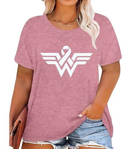Plus Size Breast Cancer Shirts Women Pink Ribbon Shirt Breast Cancer Awareness T-Shirts Squad Breast Cancer Tee Tops