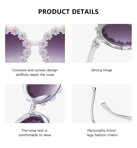 Round Flower Sunglasses for Women Retro Daisy Cute Glasses UV 400 Protection Flower Shaped Glasses for Outdoor Beach4