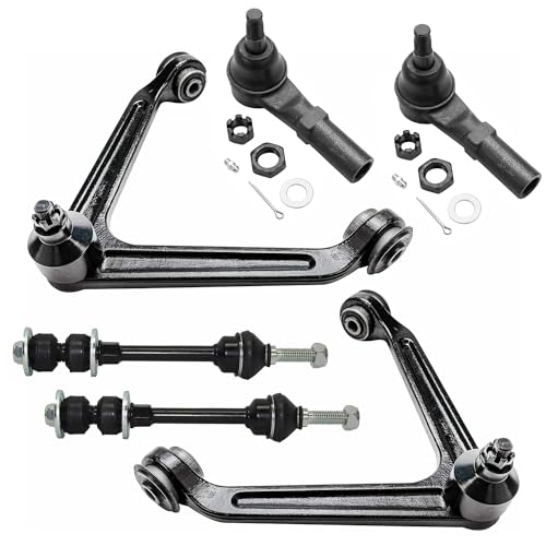 Image of Detroit Axle - 2WD Front End Control Arms Kit for 02-05 Dodge Ram 1500, 2 Upper Control Arms and Ball Joint 2 Outer Tie Rod Ends 2 Sway Bar Links 2002 2003 2004 2005 Replacement - 6pc Set
