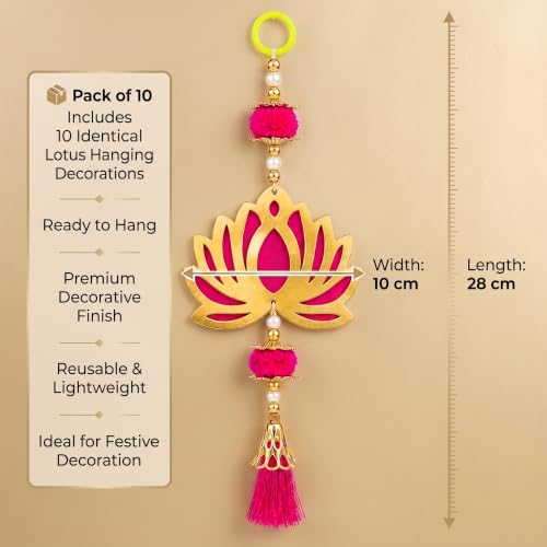 Image of JH Gallery Pink Pom Pom Lotus for Ganpati Decoration Setup for Home - Handmade Ganesh Chaturthi Backdrop, Pooja Room, Mandir & Main Door Toran (11 Inch, Pack of 10)