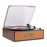 Audizio Reno - Platine Vinyle rétro avec Enceintes intégrées - Lecture 33/45/78 Tours - Design Vintage - Couleur Cuivre