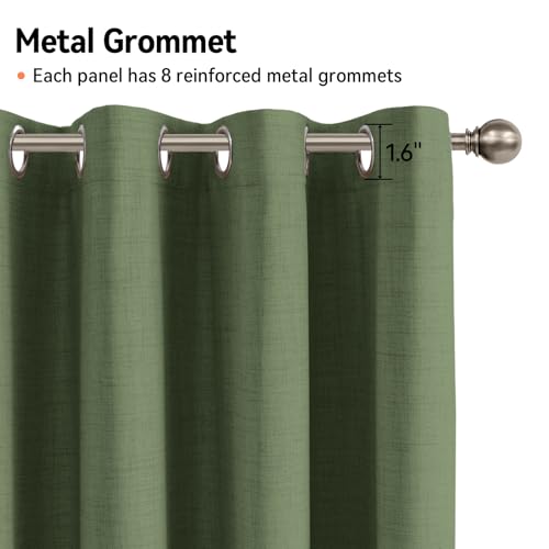 Image of 100% Blackout Shield Linen Textured Total Blackout Curtains for Bedroom 72 Inches Long, Olive Green Grommet Curtains for Living Room, Thermal Insulated Room Darkening Drapes, 50 inch W x 72 inch L, 2 Panels