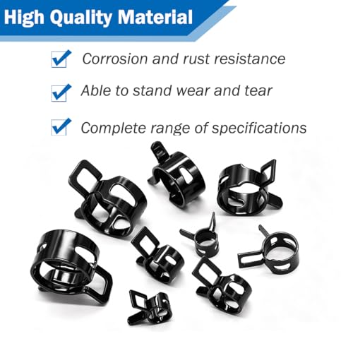 Image of Tnisesm 132Pcs 6-25MM Spring Hose Clamps with Hose Clamp Pliers, Black Small Hose Clamps Automotive Fuel Hose Clamp Silicone Vacuum Hose Pipe Low Pressure Air Clip Clamp