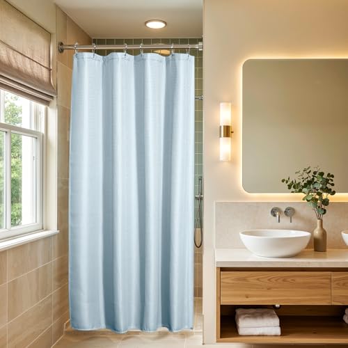 Image of AmazerBath Small Shower Curtain Waffle, Stall Shower Curtain, Fog Blue Shower Curtain Fabric, Hotel Quality Bathroom Shower Curtains, Heavy Duty, 36 x 72 Inches
