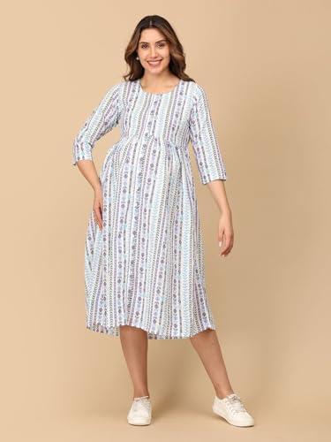 Image of The Mom Store Maternity and Nursing Sleeveless Dress for Women | Casual Dress | Pre and Post Pregnancy Wear | Printed Stylish Dress for New Mom | Trendy Dresses for Women's