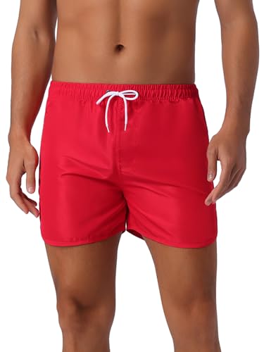 Men's Casual Lightweight Solid Color Elastic Waist Drawstring Summer Beach Board Shorts