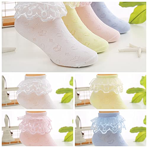 YUEN Girls Lace Ankle Socks Ruffle Frilly Cotton Socks Trim Lace,Princess Socks for Big Girls 4 Pack (as1, age, 4_years, 6_years, 4 Pairs, 4 Pairs,m)4