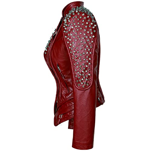 SX New Punk Rivet faux leather PU Jacket Women fashion Biker Jacket Black Slim Fit Streetwear Coat3