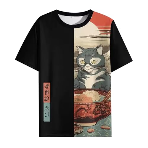 Brand-dashcos Japón Kimono Cat Graphic Camisetas Estilo Asiático Gran Ola Top Samurai Cat Pullover