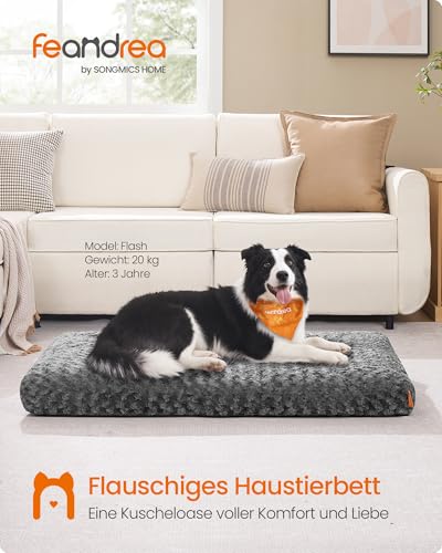 Feandrea Hundebett, Hundekissen XL, für große Hunde, Flauschige Hundematte, Plüsch, 110 x 73 cm, weiche Polsterung, waschbar, rutschfest, schiefergrau PGW293GN01