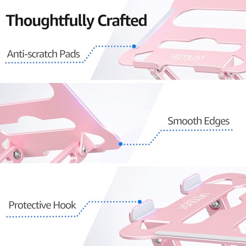 urmust Laptop Notebook Stand Holder, Ergonomic Adjustable Laptop Stand Riser Portable with Heat-Vent Compatible with MacBook Air Pro, Dell, HP, Lenovo Light Weight Aluminum Up to 15.6" (Rose Gold) - Image 5