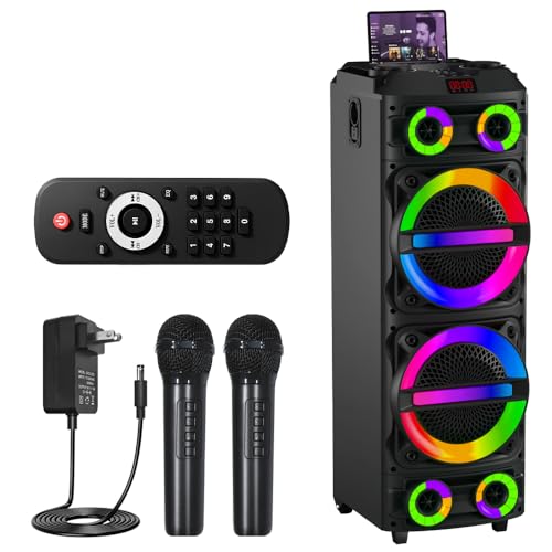 Bocina Bluetooth Grande Portátil 50W Pico Ondas de Sonido Potentes Sonido Estéreo Bocina Portatil Bluethooth de 34in Karaoke Bocina y Micrófono con Ruedas,...