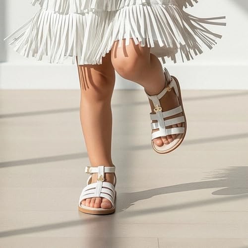 Image of Girls Gladiator Sandals with Adjustable Buckle Comfy Ankle Strappy Flat Shoes