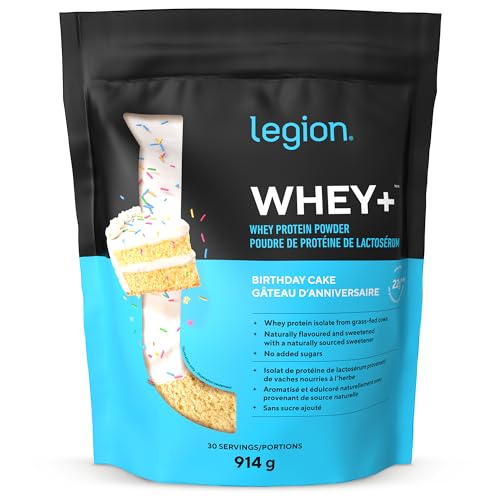 LEGION Whey+ Whey Isolate Protein Powder from Grass Fed Cows – Low Carb, Low Calorie, Non-GMO, Lactose Free, Gluten Free, Sugar Free, All Natural Whey Protein Isolate, (30 Serving, Birthday Cake)
