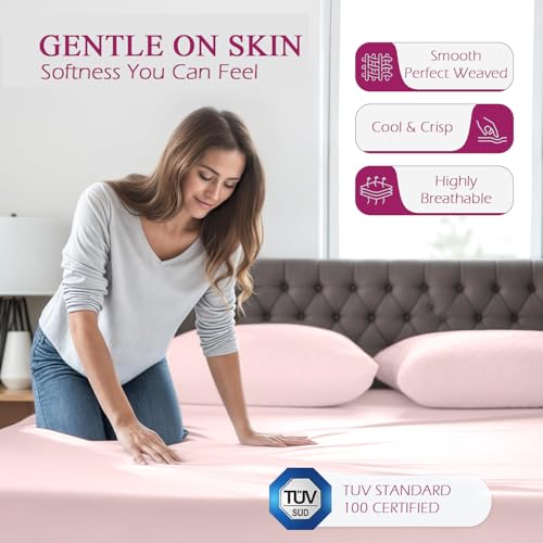 Image of Trance Home Linen 300 TC Bamboo Flat Queen Size Bedsheet | Soft, Breathable & Eco-Friendly Bedsheet with 2 Pillow Cover - (86 x 104 inch, Cameo Rose)