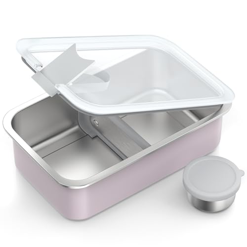 Image of Bakpoco Stainless Steel Bento Lunch Box, 42oz Leak-Proof Metal Lunch Box Containers, Microwave-Safe, with Adjustable Divider, Convenient Lunchbox for Work, Travel