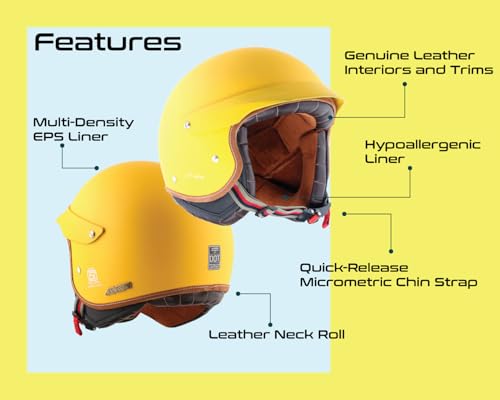Image of Axor Retro Jet West with Peak ISI and DOT Certified Matte Finish Open Face Helmet for Men and Women with Stylish Peak-Dull Yellow-XL