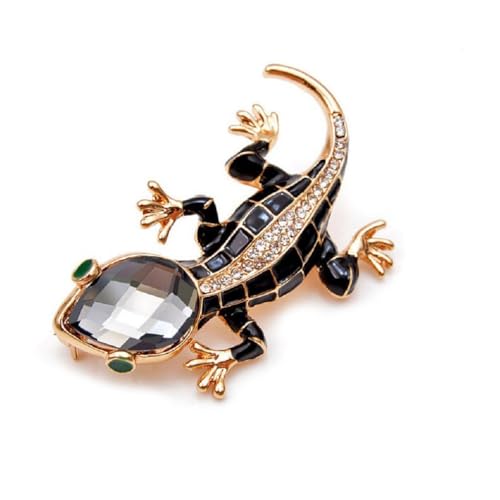 Broche bohème pour femme au design lézard noir épuré en zinc