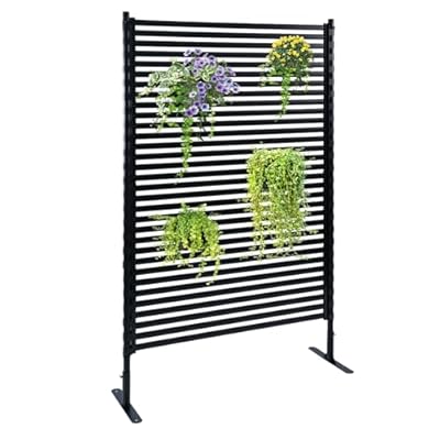 FOLLOOK Privacy Screen Freestanding Outdoor, 48" W x 71" H Poly-Coating Rustproof Metal Decorative Privacy Screen Fence Panels for Outside Backyard Garden Patio, Black
