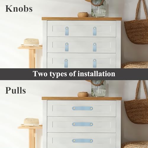 Lvkjafaz 4Pcs Leather Drawer Pulls,Handles Single Hole Dresser Knobs Cabinet Door Handle, Leather Pulls for Dresser, Closet, Kitchen Cupboard(4-Light Blue) by Lvkjafaz - Used condition - Image 2