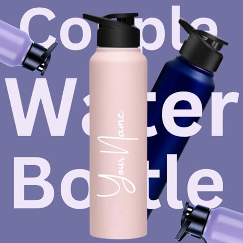 Image of Caspian Hike Customised Stainless Steel Water Bottle 1L, Combo LP & LP with Logo Print - Personalised Water Bottle with Your Name Print for School Office Gym- Perfect for Corporate Gifting (Set of 2)