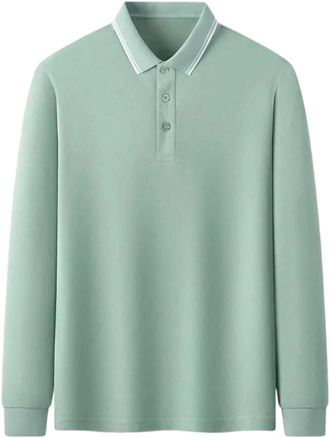 Men's Breathable Polo Shirt Fashion Casual Business Solid Color Tops Slim Long Sleeve Pullover