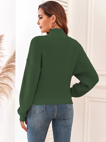 Image of ZAFUL Women's Cropped Turtleneck Sweater Lantern Sleeve Ribbed Knit Pullover Sweater Jumper