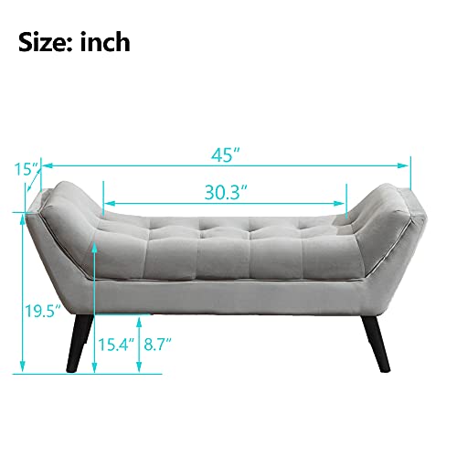 Apeaka Velvet Upholstered Tufted Ottoman Bench Bed Bench Modern Accent Bench For Entryway Bedroom Living Room Gray With Wood Legs #TOP3