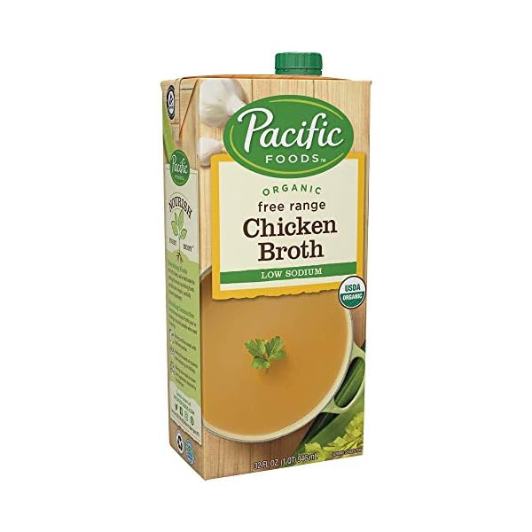 Pacific Foods Organic Free Range Chicken Broth, Low Sodium, 32oz (Pack of 12)