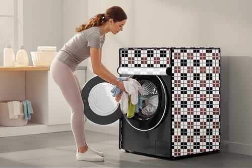 Image of Stylista Waterproof Front Load Washing Machine Cover Compatible for Haier 8 kg, Checkered Pattern Grey