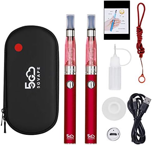 5GVAPE Electronic Cigarette EVOD EGO CE4 E Cigarette Vape Pens 2 Packs Shisha Starter Kit,USB Rechargeable Battery,1.6ml Top Fill CE4 Tank Atomizer,No E Liquid (Red)