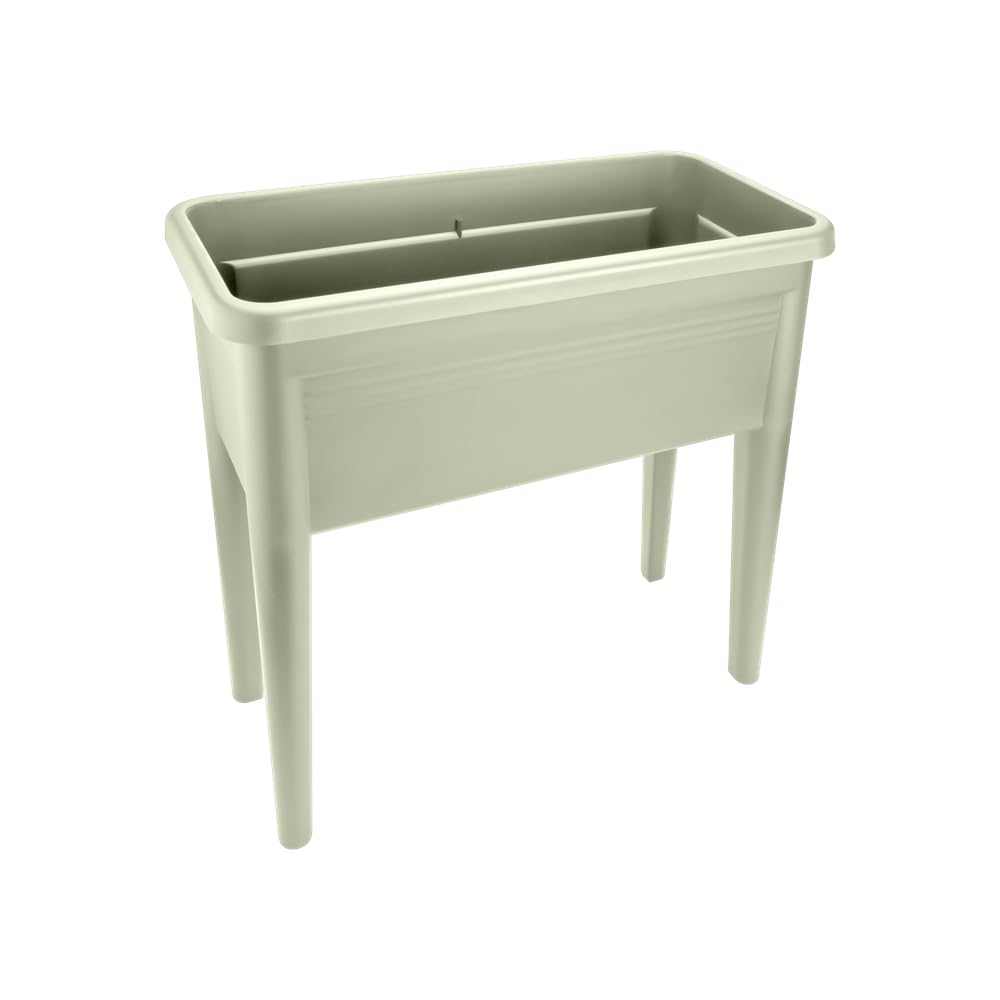Elho Green Basics Grow Table XXL 75 - Jardinera por Exterior cultívalo tú Mismo - Ø 75.5 x H 65.1 cm - Stone Green