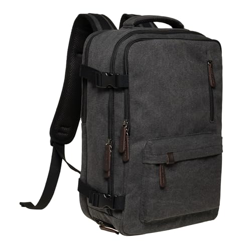 KAUKKO Canvas 40L Reiserucksack, Freundlich Handgepäck Rucksack Travel Backpack für 15,6 Zoll Laptop, Flug Genehmigt Bordgepäck Wasserabweisend Kabinenrucksack für Weekender Trip, FH11-Schwarz
