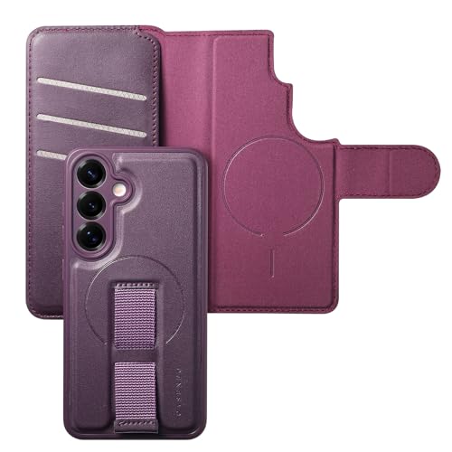 Coque Samsung Galaxy S25 violette avec étui à rabat et portefeuille de protection intégré