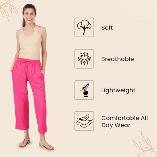 Image of Happy Bunny Parallel Pants for Women 100% Cotton Ankle Length Trousers Regular Fit with Elastic Drawstring Stylish & Pockets Casual Formal Wear for Office & Home